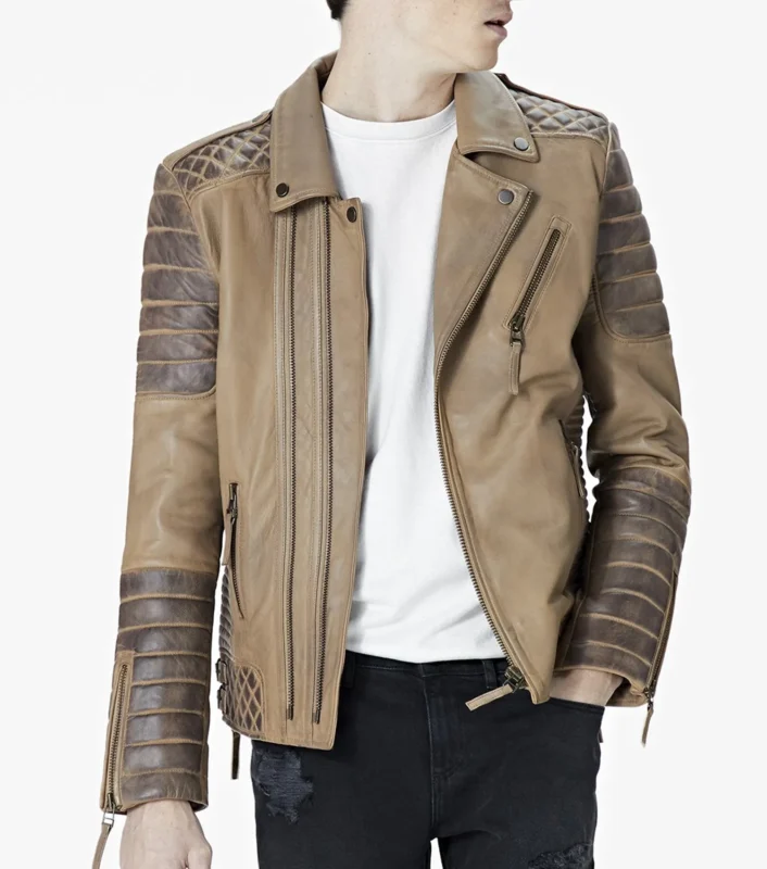 Distressed Leather Jacket Kay Luxurious Jacket - Desert