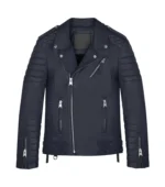 Men Leather Jacket Kay Luxurious Jacket - NAVY