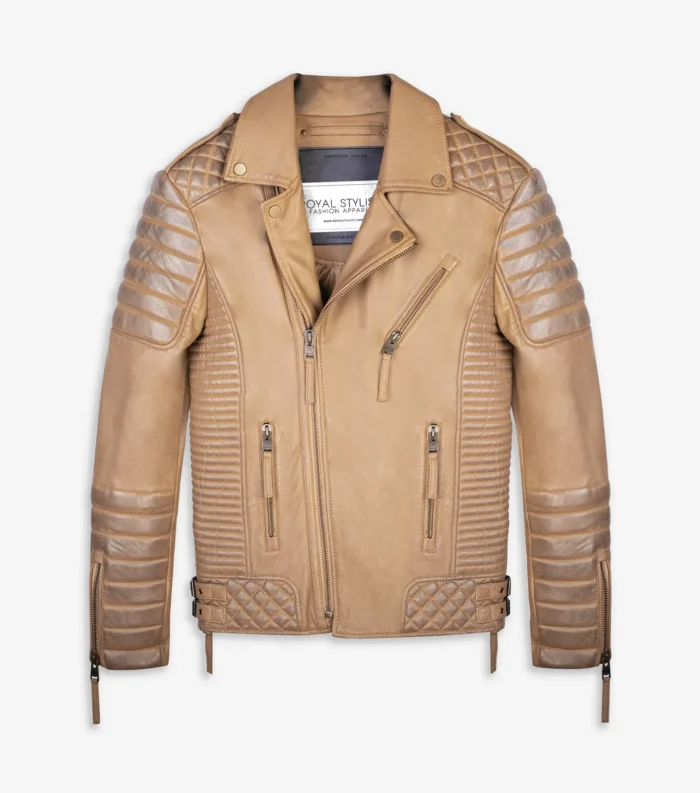 Distressed Leather Jacket Kay Luxurious Jacket - Desert