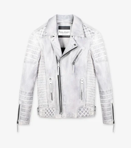 Men Leather Jacket Kay Luxurious Jacket - Iced White