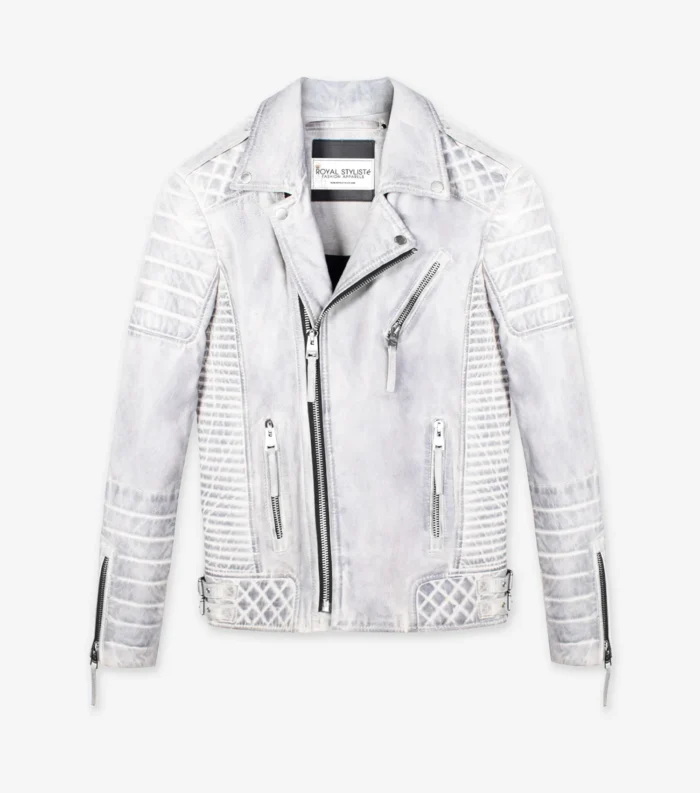 Men Leather Jacket Kay Luxurious Jacket - Iced White