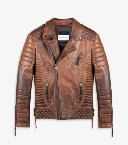 Distressed Leather Jacket Kay Luxurious - Tan Brown