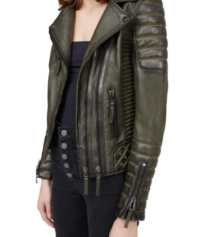 Women Leather Jacket Kay Luxury Jacket - SMOKED GREEN