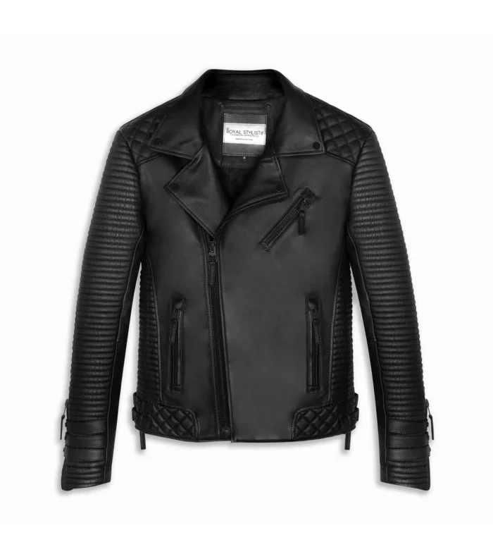 Men Leather Jacket Biker Style Alexander - Black