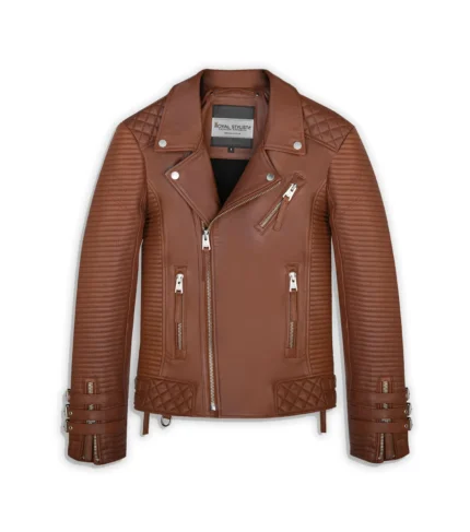 Men Leather Jacket Biker Style Alexander - Retro Brown