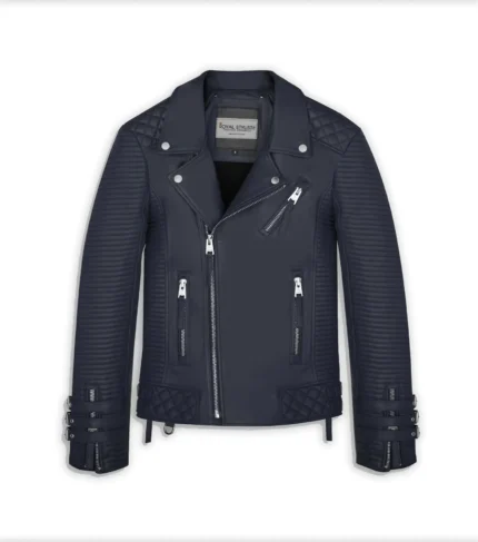 Men Leather Jacket Biker Style Alexander - Navy