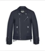 Men Leather Jacket Biker Style Alexander - Navy