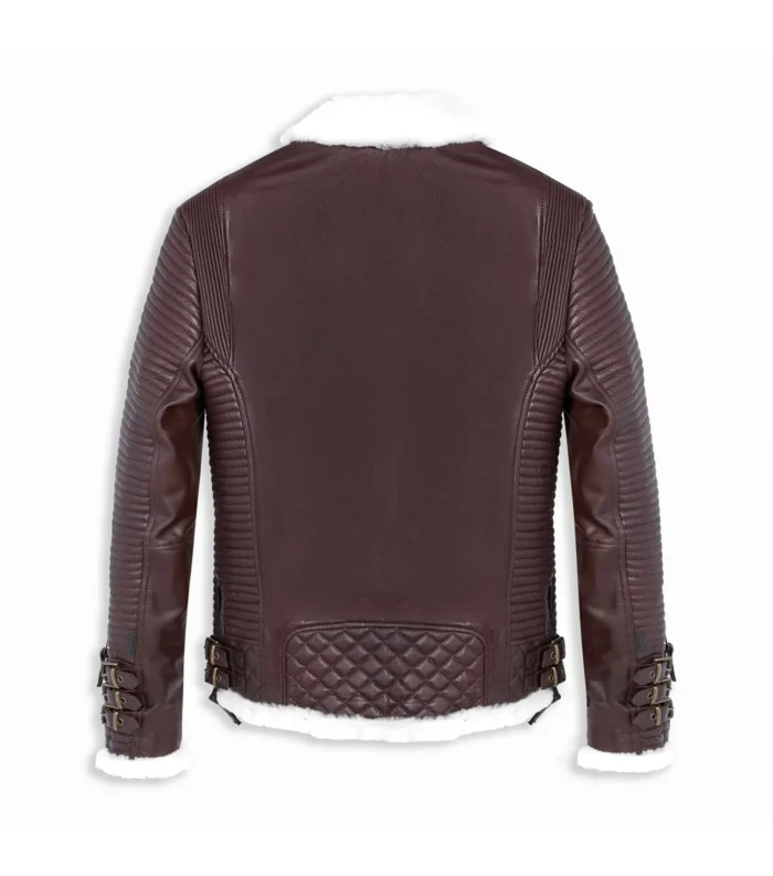 Shearling Leather Jacket Biker Style Alexander - Brown