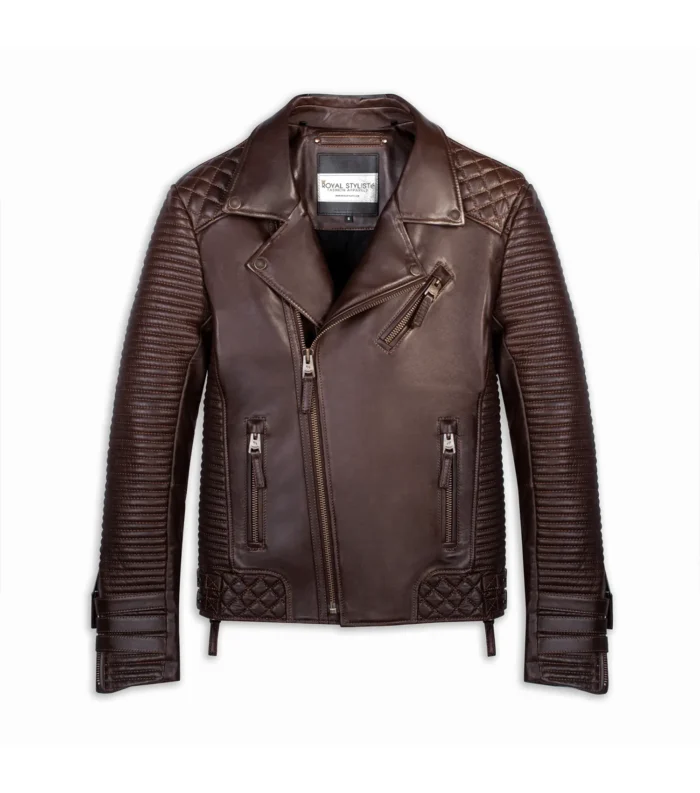 Men Leather Jacket Biker Style Alexander - Brown