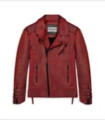 Men Leather Jacket Biker Style Alexander - BURNT RED