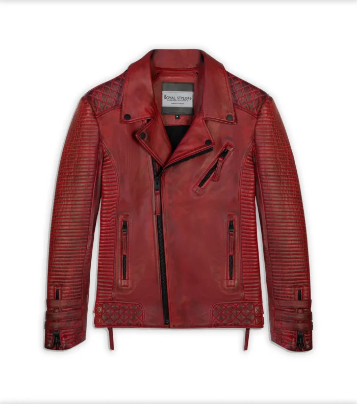 Men Leather Jacket Biker Style Alexander - BURNT RED