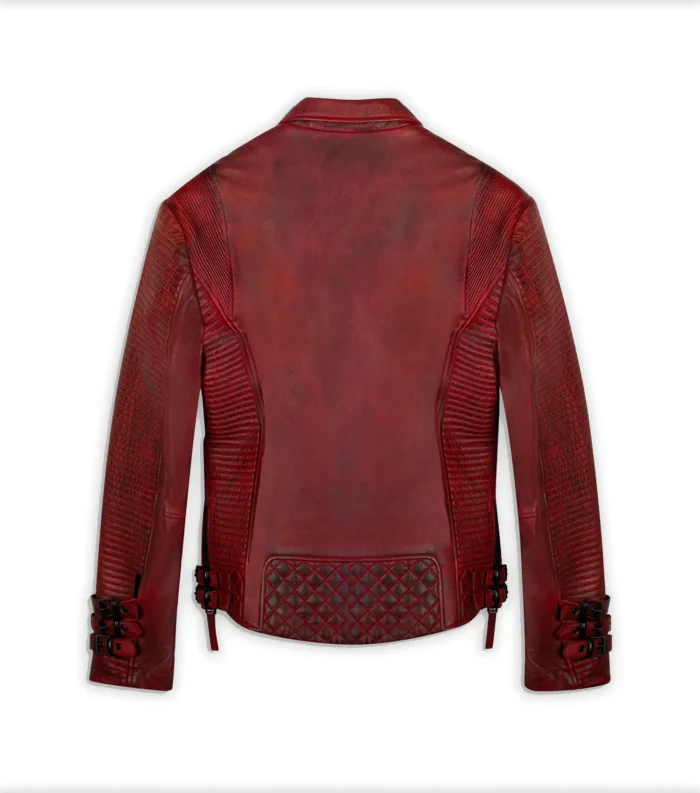 Men Leather Jacket Biker Style Alexander - BURNT RED