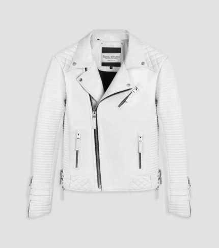 Men Leather Jacket Biker Style Alexander - WHITE