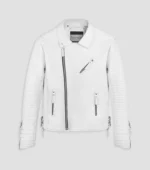 Men Leather Jacket Biker Style Alexander - WHITE