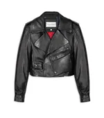 Cropped Blouse Leather Jacket for Women - Black