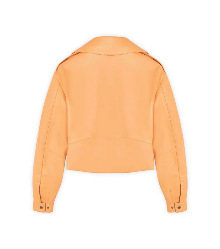 Cropped Leather Jacket Blouse for Women - Orange