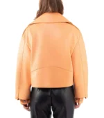 Cropped Leather Jacket Blouse for Women - Orange