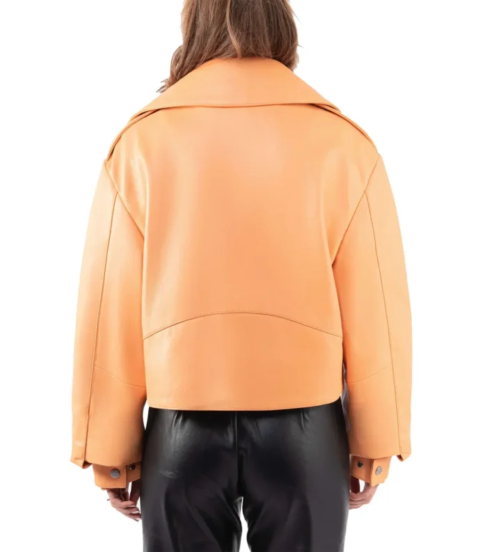 Cropped Leather Jacket Blouse for Women - Orange