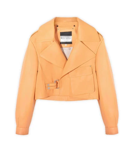 Cropped Leather Jacket Blouse for Women - Orange