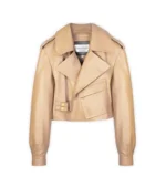 Cropped Blouse Leather Jacket for Women - BEIGE