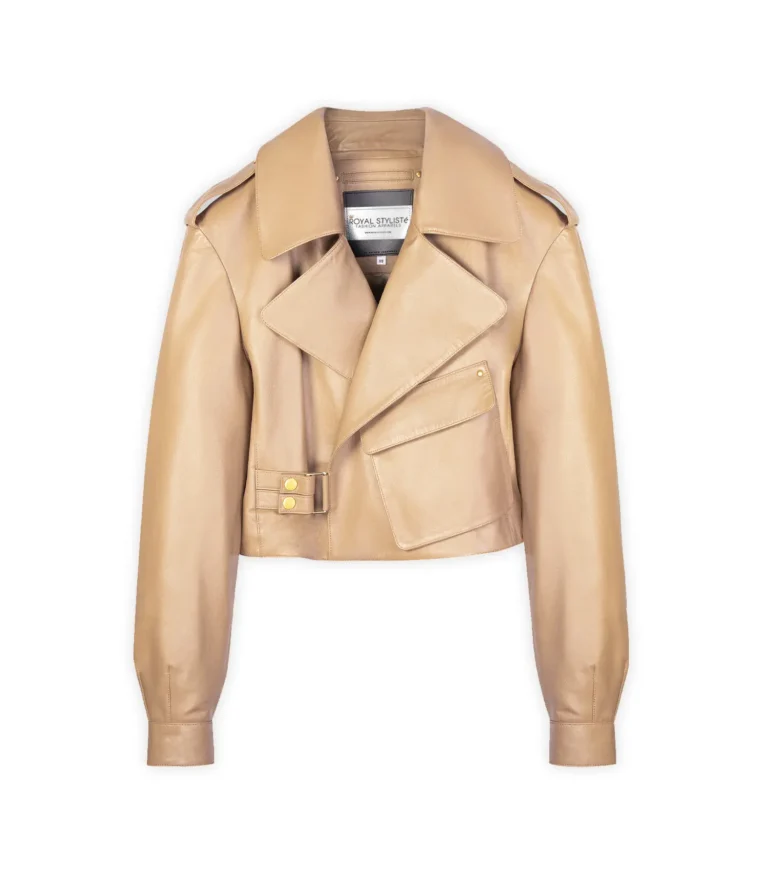 Cropped Blouse Leather Jacket for Women - BEIGE