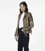 Womens Distressed Jacket Kay Leather Jacket - Desert