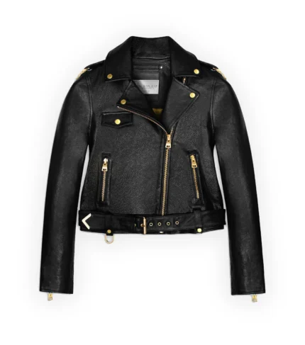 Leather Biker Jacket For Women Golden Edition