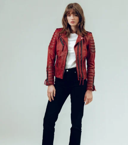 Womens Distressed Jacket Kay Luxurious Jacket - Burnt Red