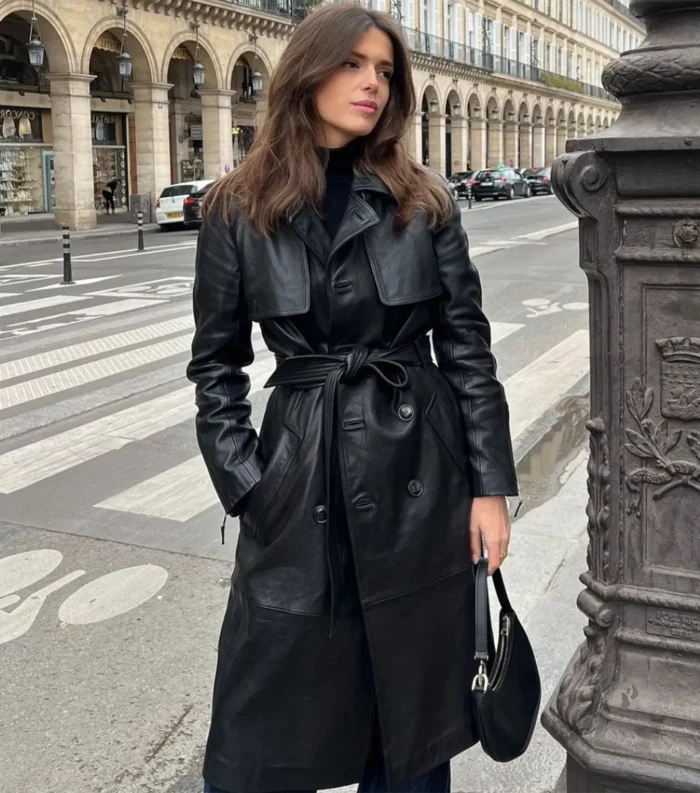 Women Leather Trench Coat Royal Trench - Black