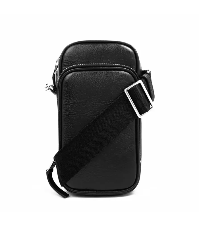 Cross Body Leather Bag for Men & Women - Black