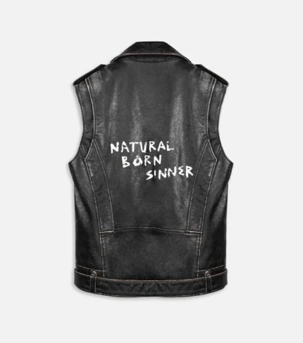 Women Leather Vest NBS Oversized Gilet - Black