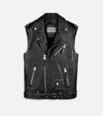 Women Leather Vest NBS Oversized Gilet - Black