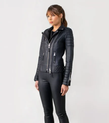 Women Leather Jacket Kay Luxury Jacket - Black