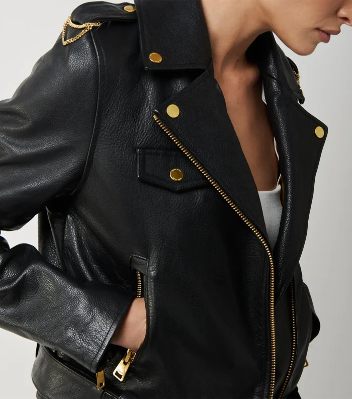 Leather Biker Jacket For Women Golden Edition