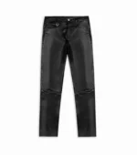 Men Leather Trouser Straight Leg Stretch Pants - Black