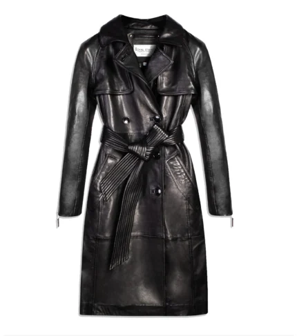 Women Leather Trench Coat Royal Trench - Black