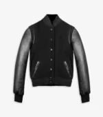 Varsity Jacket Noir Women Leather Letterman Jacket