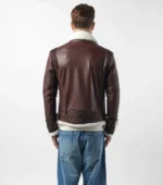 Shearling Leather Jacket Biker Style Alexander - Brown