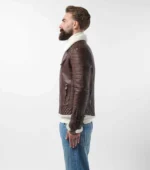 Shearling Leather Jacket Biker Style Alexander - Brown