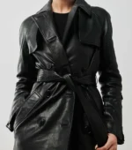 Women Leather Trench Coat Royal Trench - Black