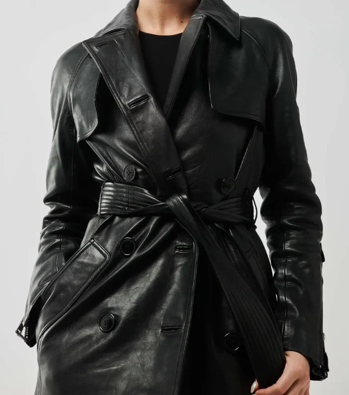 Women Leather Trench Coat Royal Trench - Black