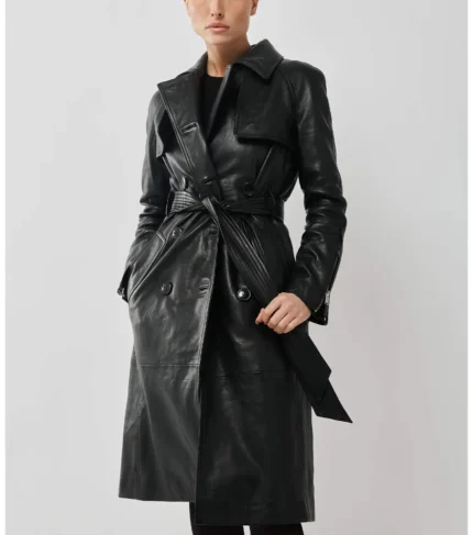 Women Leather Trench Coat Royal Trench - Black