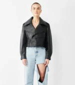 Cropped Blouse Leather Jacket for Women - Black