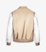 Varsity Jacket Ecru Men Leather Letterman Jacket