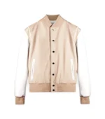 Varsity Jacket Ecru Men Leather Letterman Jacket