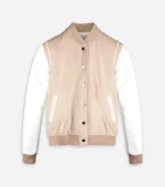 Varsity Jacket Ecru Women Leather Letterman Jacket