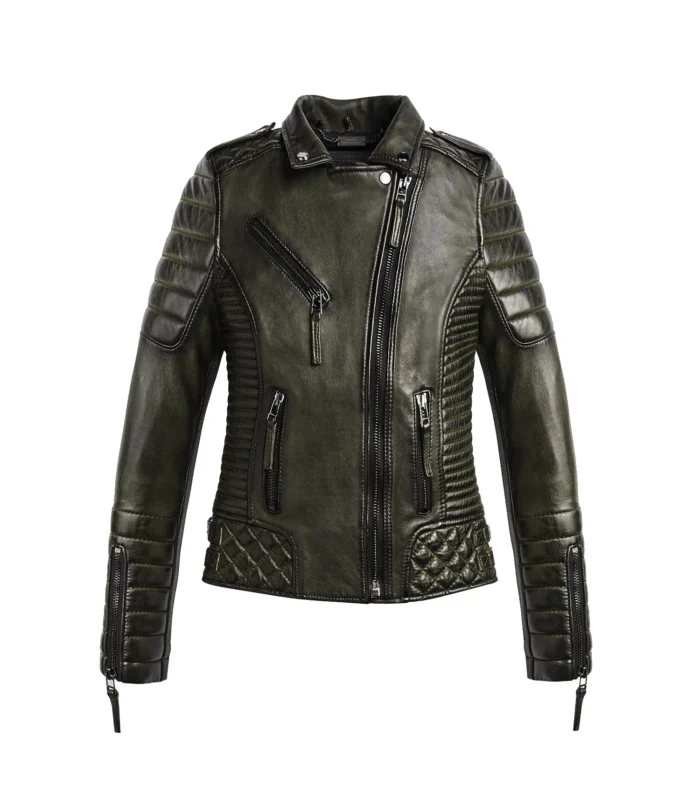 Women Leather Jacket Kay Luxury Jacket - SMOKED GREEN