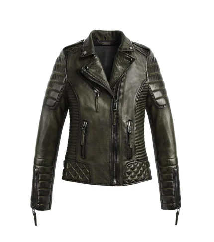 Women Leather Jacket Kay Luxury Jacket - SMOKED GREEN