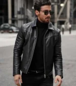 Men Leather Jacket Vintage Style HENDRIX - Black