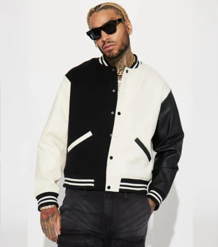 Men Varsity Jacket Black Combo Letterman Jacket